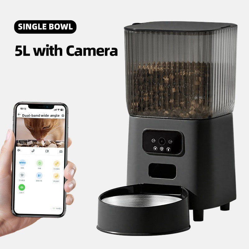 Black single-bowl smart pet feeder