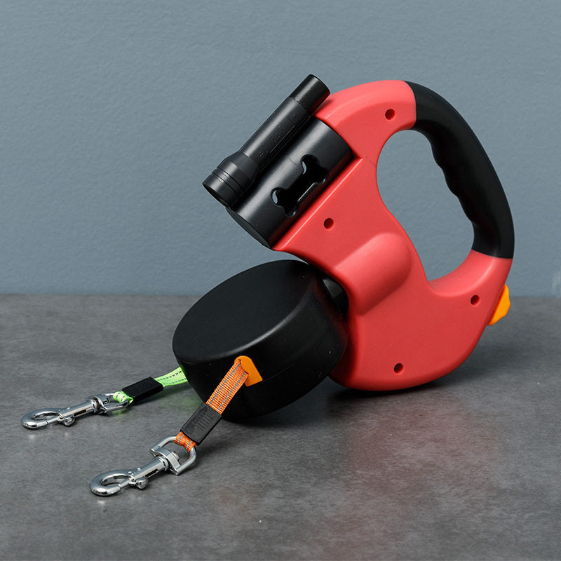 Dual dog walking leash one-handed control