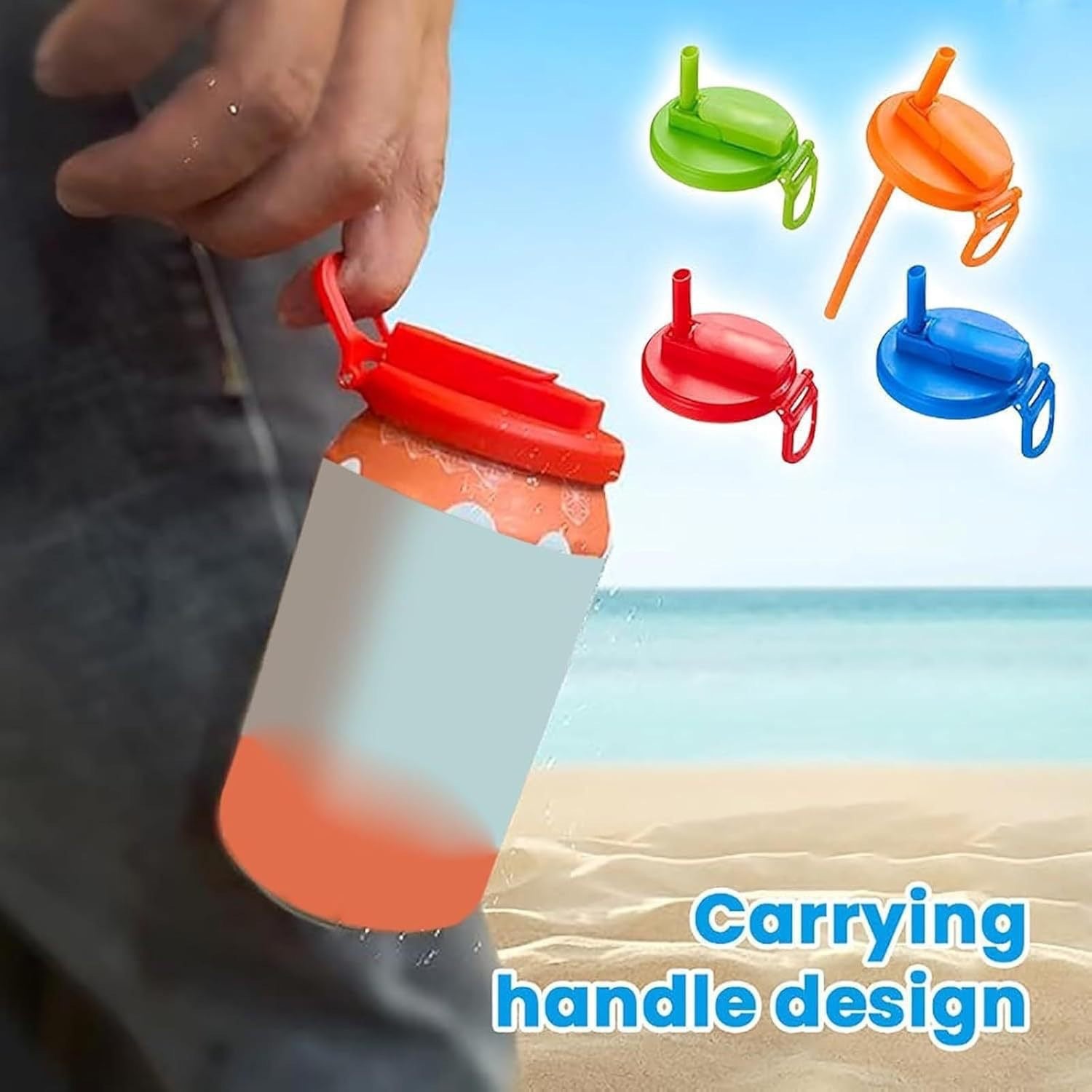 Soda can lid with built-in straw hole